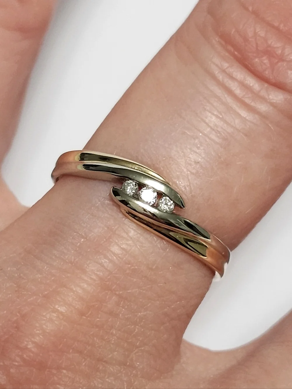 Diamond Classic Three-Stone Two Tone Gold Diamond Ring - Picture 4 of 11